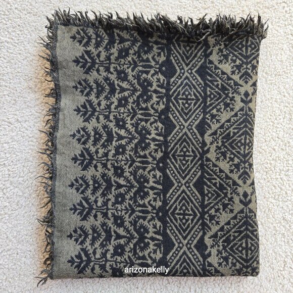 NWOT Wool Scarf Fringe Jacquard Nordstrom BP. Olive Green and Black - Picture 11 of 11